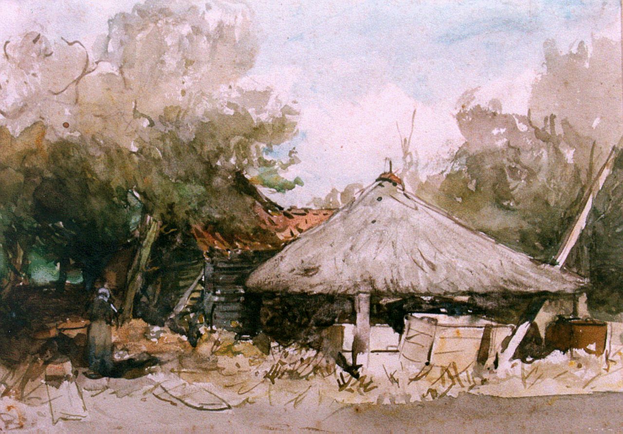 Bosboom J.  | Johannes Bosboom, Boerenerf, aquarel op papier 23,6 x 33,0 cm, gesigneerd linksonder initialen