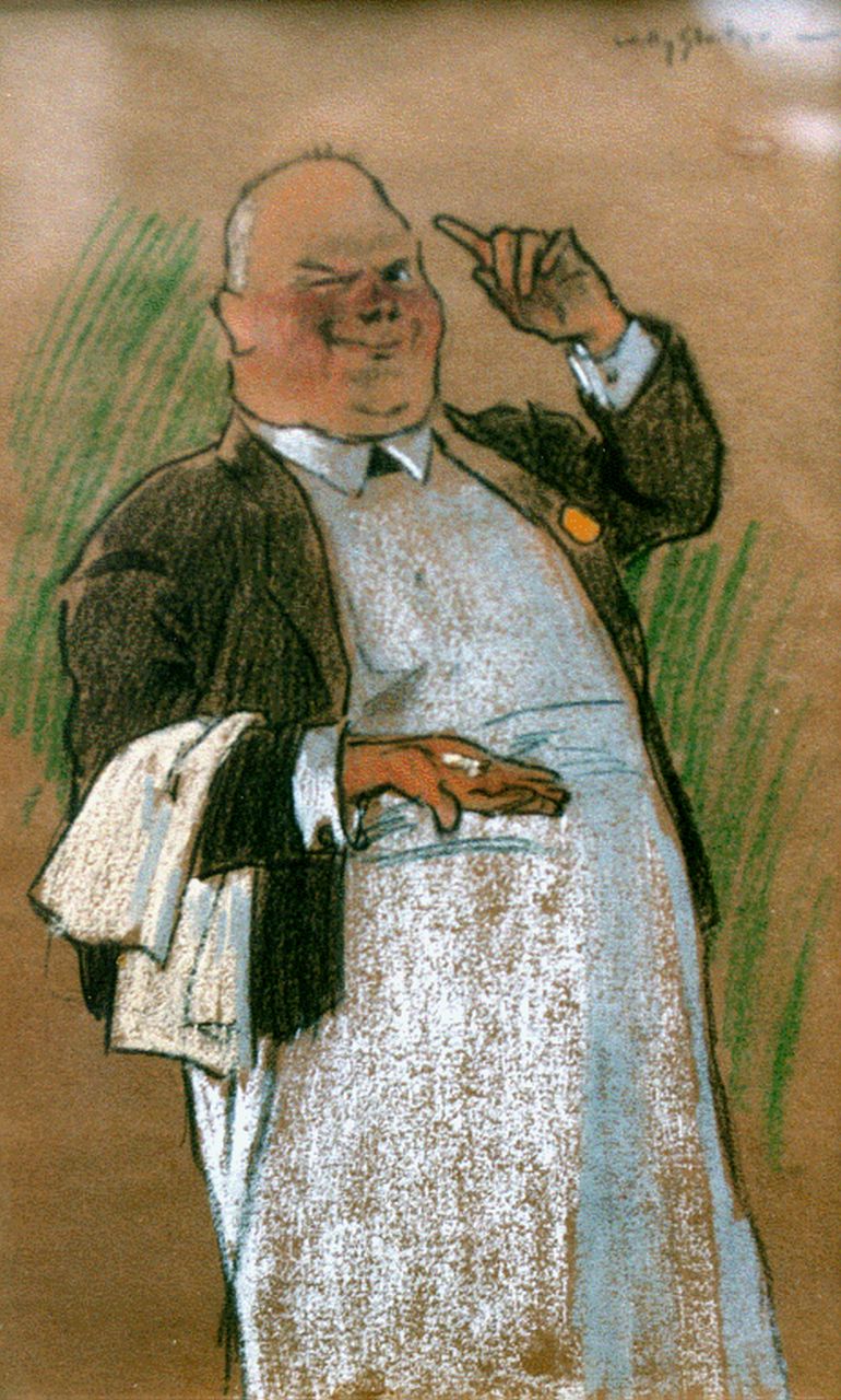 Sluiter J.W.  | Jan Willem 'Willy' Sluiter, En bedankt voor de fooi, pastel op papier 25,0 x 16,4 cm, gesigneerd rechtsboven