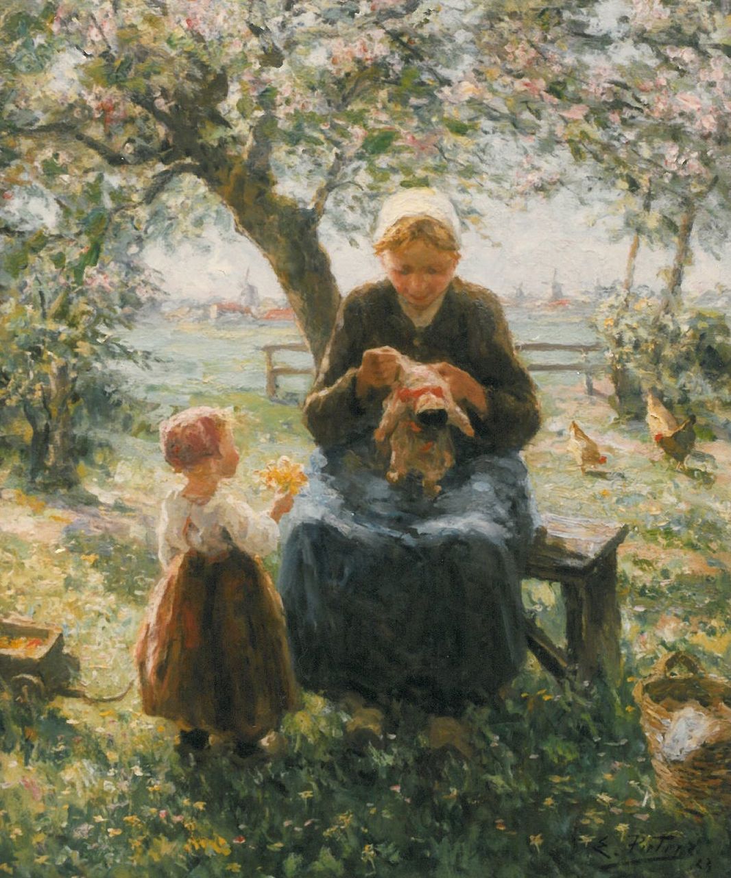 Pieters E. | Evert Pieters, Vrouw met kind onder bloesemboom, olieverf op doek 75,2 x 64,1 cm, gesigneerd rechtsonder en gedateerd '23 Pieters E. | Evert Pieters, Vrouw met kind onder bloesemboom, olieverf op doek 75,2 x 64,1 cm, gesigneerd rechtsonder en gedateerd '23