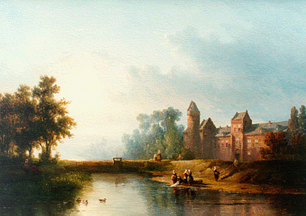 Verveer S.L.  | 'Salomon' Leonardus Verveer, Buitenplaats met riviertje, olieverf op paneel 43,5 x 60,8 cm, gesigneerd rechtsonder en gedateerd '49