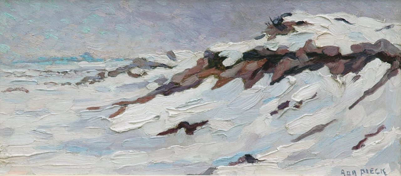 Pieck A.J. | Adriana Jacoba 'Adri' Pieck, Duinen bij winter, olieverf op papier op board 20,0 x 44,5 cm, gesigneerd rechtsonder Pieck A.J. | Adriana Jacoba 'Adri' Pieck, Duinen bij winter, olieverf op papier op board 20,0 x 44,5 cm, gesigneerd rechtsonder