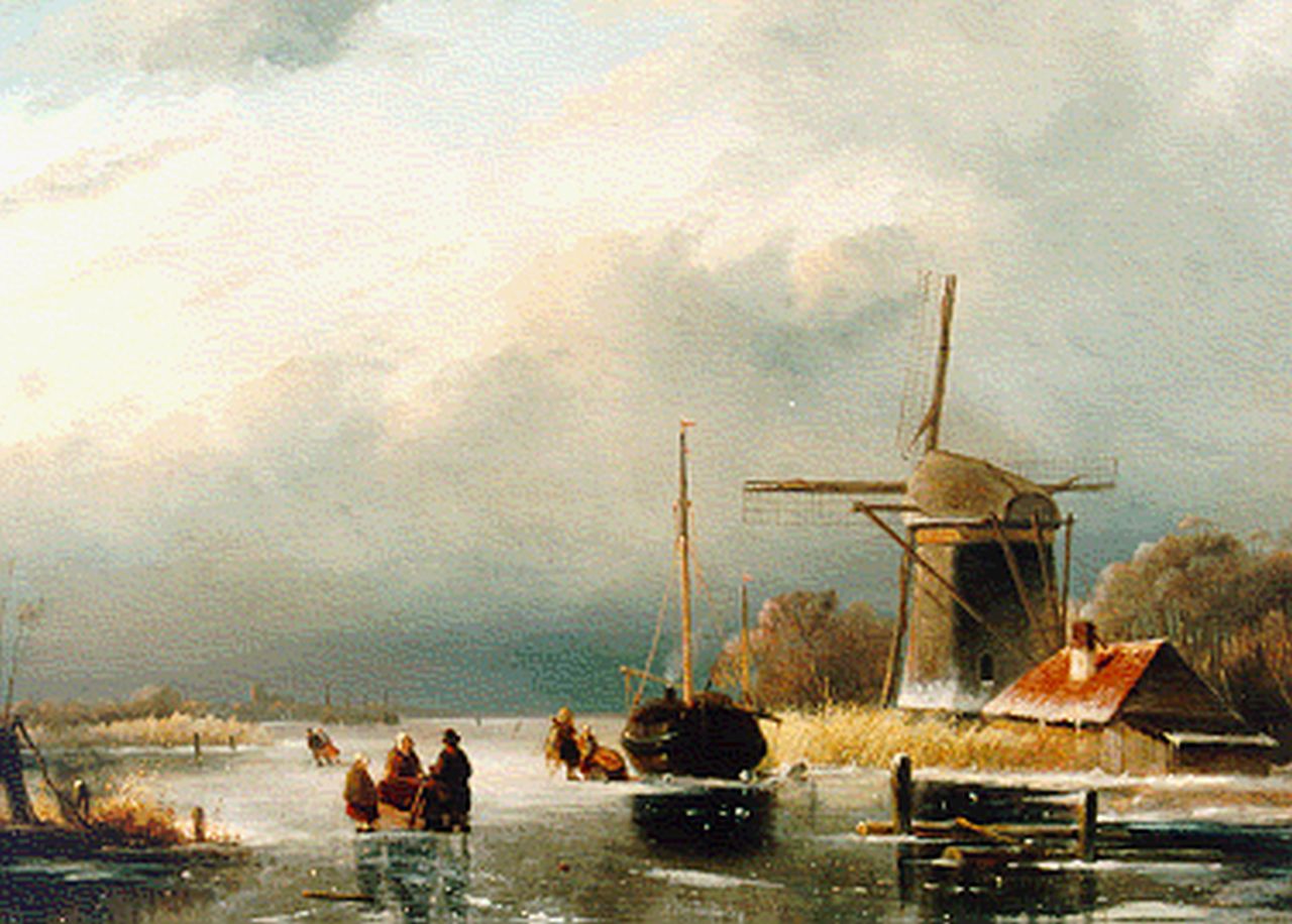 Hoen C.P. 't | Cornelis Petrus 't Hoen, Winterlandschap met schaatsers bij een molen, olieverf op paneel 32,0 x 43,5 cm, gesigneerd linksonder en gedateerd 1846 Hoen C.P. 't | Cornelis Petrus 't Hoen, Winterlandschap met schaatsers bij een molen, olieverf op paneel 32,0 x 43,5 cm, gesigneerd linksonder en gedateerd 1846