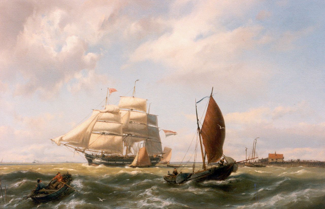 Koekkoek J.H.B.  | Johannes Hermanus Barend 'Jan H.B.' Koekkoek, Een driemaster vaart uit, olieverf op doek 42,5 x 66,7 cm, gesigneerd rechtsonder