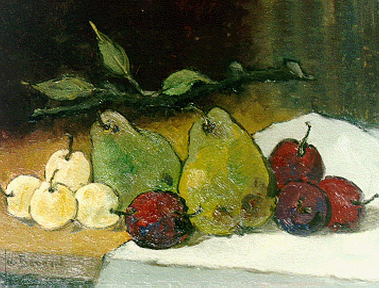 Bodaan J.J. | Johan Jacob Bodaan, Stilleven met peren en pruimen, 30,0 x 40,0 cm, gesigneerd linksonder Bodaan J.J. | Johan Jacob Bodaan, Stilleven met peren en pruimen, 30,0 x 40,0 cm, gesigneerd linksonder