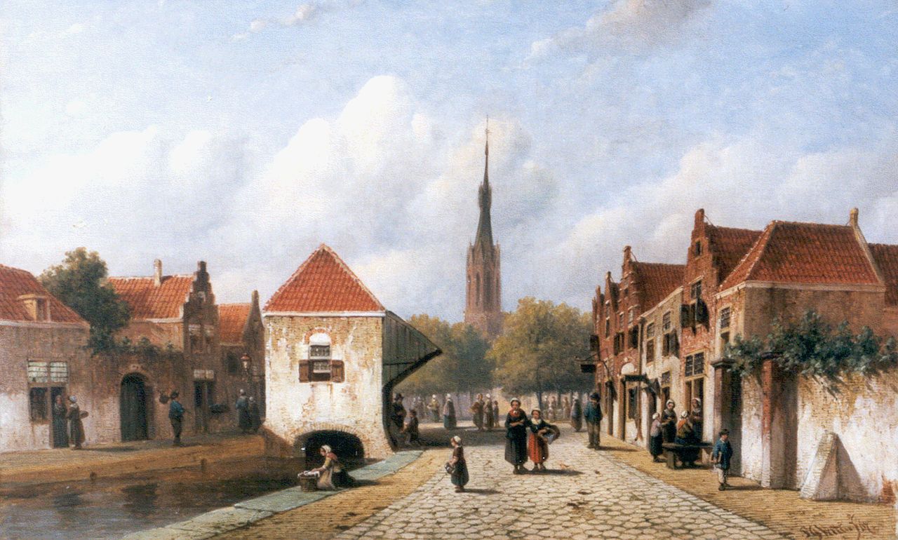 Vertin P.G. | Petrus Gerardus Vertin, Zomers gezicht op Delft met de Nieuwe Kerk, olieverf op doek 36,5 x 58,4 cm, gesigneerd rechtsonder en gedateerd '67 Vertin P.G. | Petrus Gerardus Vertin, Zomers gezicht op Delft met de Nieuwe Kerk, olieverf op doek 36,5 x 58,4 cm, gesigneerd rechtsonder en gedateerd '67