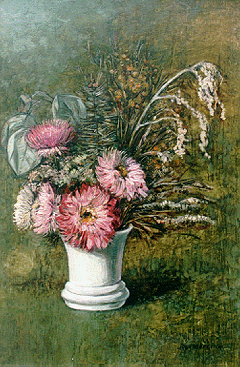 Mekkink J.  | Johan Mekkink, Droogbloemen, olieverf op paneel 30,5 x 20,4 cm, gesigneerd rechtsonder