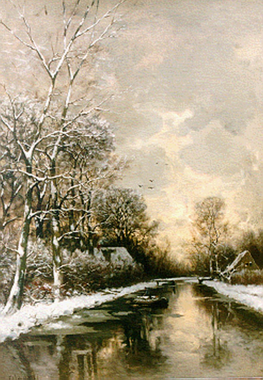 Rossum du Chattel F.J. van | Fredericus Jacobus van Rossum du Chattel, Vaart in de winter, olieverf op doek 81,5 x 58,3 cm, gesigneerd linksonder Rossum du Chattel F.J. van | Fredericus Jacobus van Rossum du Chattel, Vaart in de winter, olieverf op doek 81,5 x 58,3 cm, gesigneerd linksonder