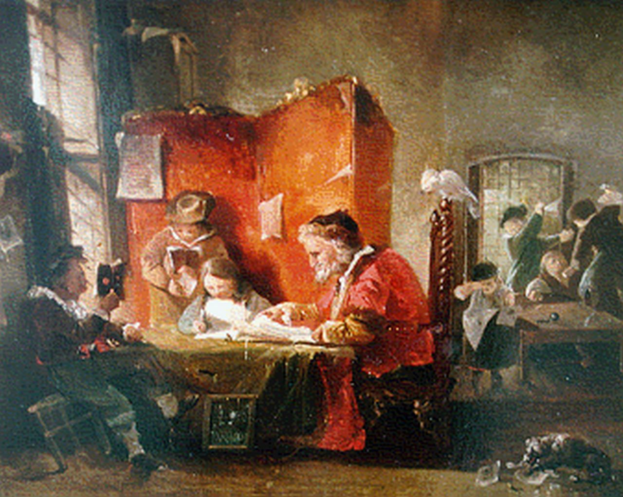 Roelofs W. | Willem Roelofs, De schoolklas, olieverf op paneel 24,0 x 30,4 cm, gesigneerd middenonder en gedateerd 1839 Roelofs W. | Willem Roelofs, De schoolklas, olieverf op paneel 24,0 x 30,4 cm, gesigneerd middenonder en gedateerd 1839