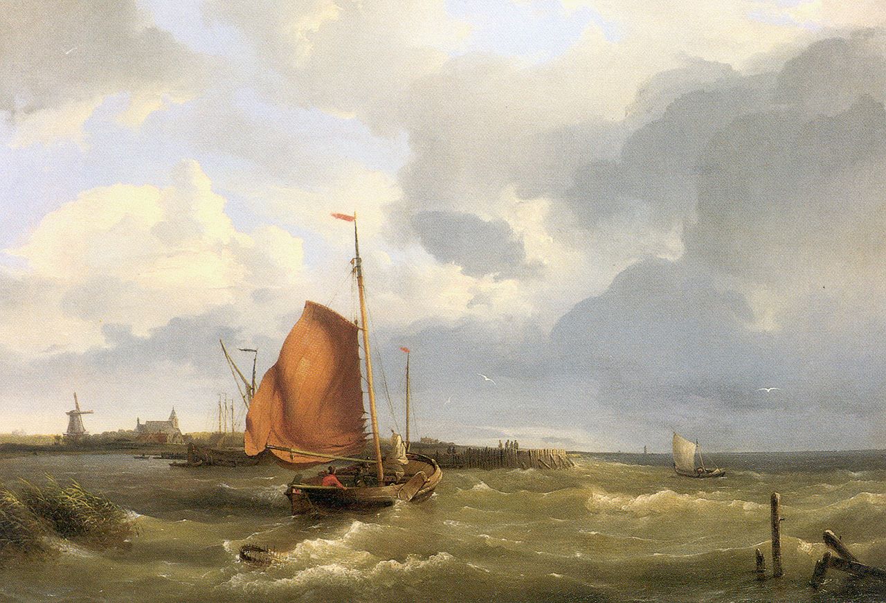 Koekkoek H. | Hermanus Koekkoek, Botter bij een Zuiderzeehaven, olieverf op doek 38,5 x 55,0 cm, gesigneerd rechtsonder en gedateerd 1849 Koekkoek H. | Hermanus Koekkoek, Botter bij een Zuiderzeehaven, olieverf op doek 38,5 x 55,0 cm, gesigneerd rechtsonder en gedateerd 1849