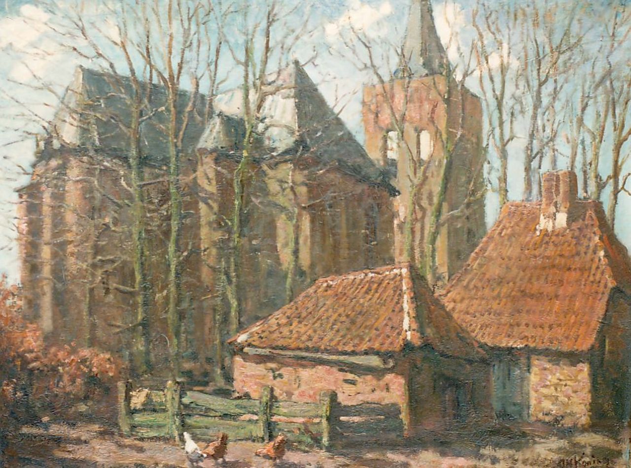 Koning A.H. | 'Arnold' Hendrik Koning, Gezicht op de Oude Kerk te Ede, olieverf op doek 49,7 x 65,5 cm, gesigneerd rechtsonder Koning A.H. | 'Arnold' Hendrik Koning, Gezicht op de Oude Kerk te Ede, olieverf op doek 49,7 x 65,5 cm, gesigneerd rechtsonder
