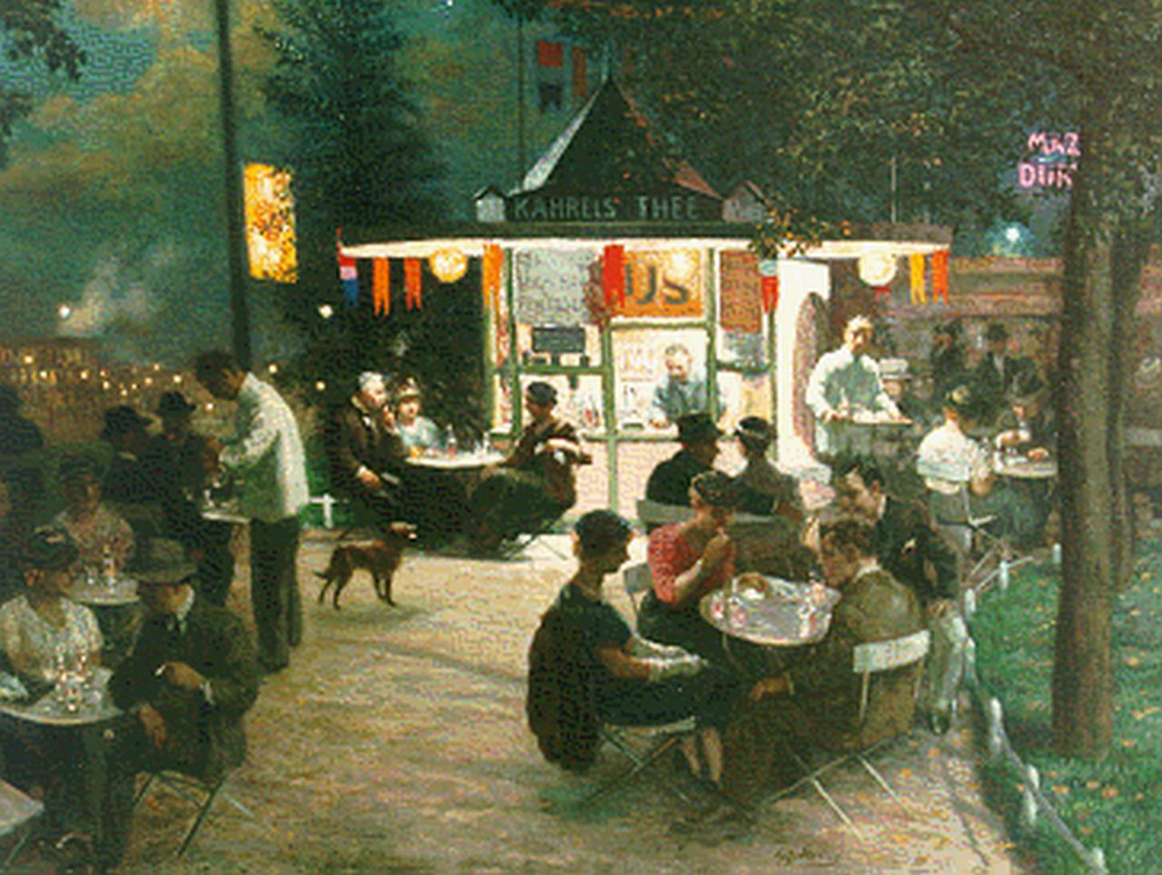 Staller G.J.  | Gerard Johan Staller, Theepaviljoen t.o. Centraal Station Amsterdam, jaren '30, olieverf op doek 77,0 x 93,0 cm, gesigneerd rechts van het midden.
