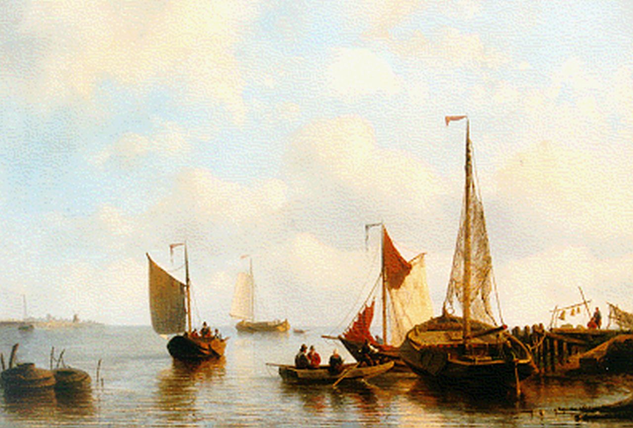 Gijselaar L.J. de | Leonard Johannes de Gijselaar, Vissersschepen voor anker, olieverf op doek 61,8 x 91,0 cm, gesigneerd linksonder en gedateerd 1853