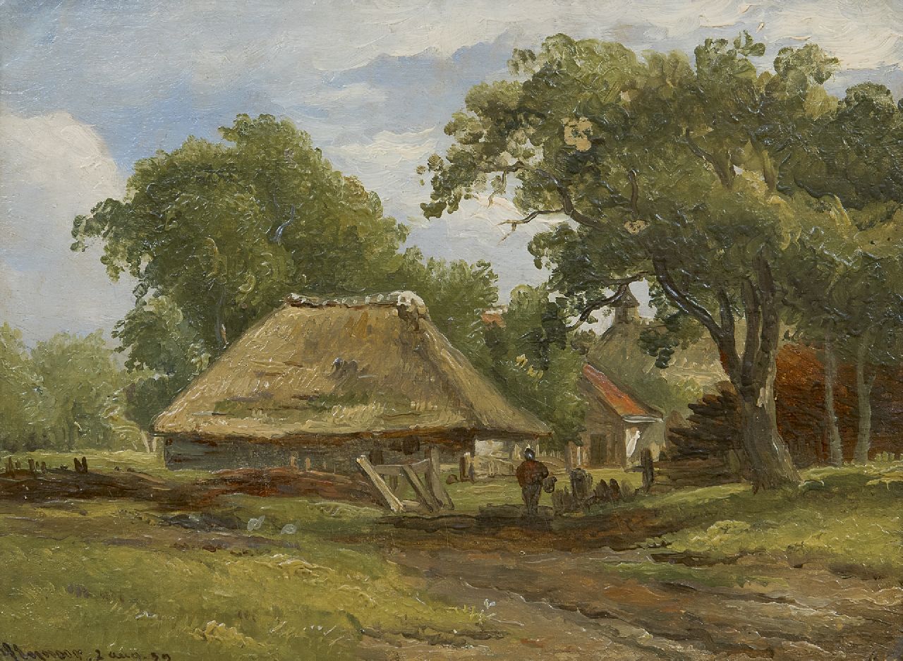 Eymer A.J. | Arnoldus Johannes Eymer, Boomrijk landschap met boerderij, olieverf op schildersboard 15,2 x 20,4 cm, gesigneerd linksonder en gedateerd 2 aug. '39 Eymer A.J. | Arnoldus Johannes Eymer, Boomrijk landschap met boerderij, olieverf op schildersboard 15,2 x 20,4 cm, gesigneerd linksonder en gedateerd 2 aug. '39