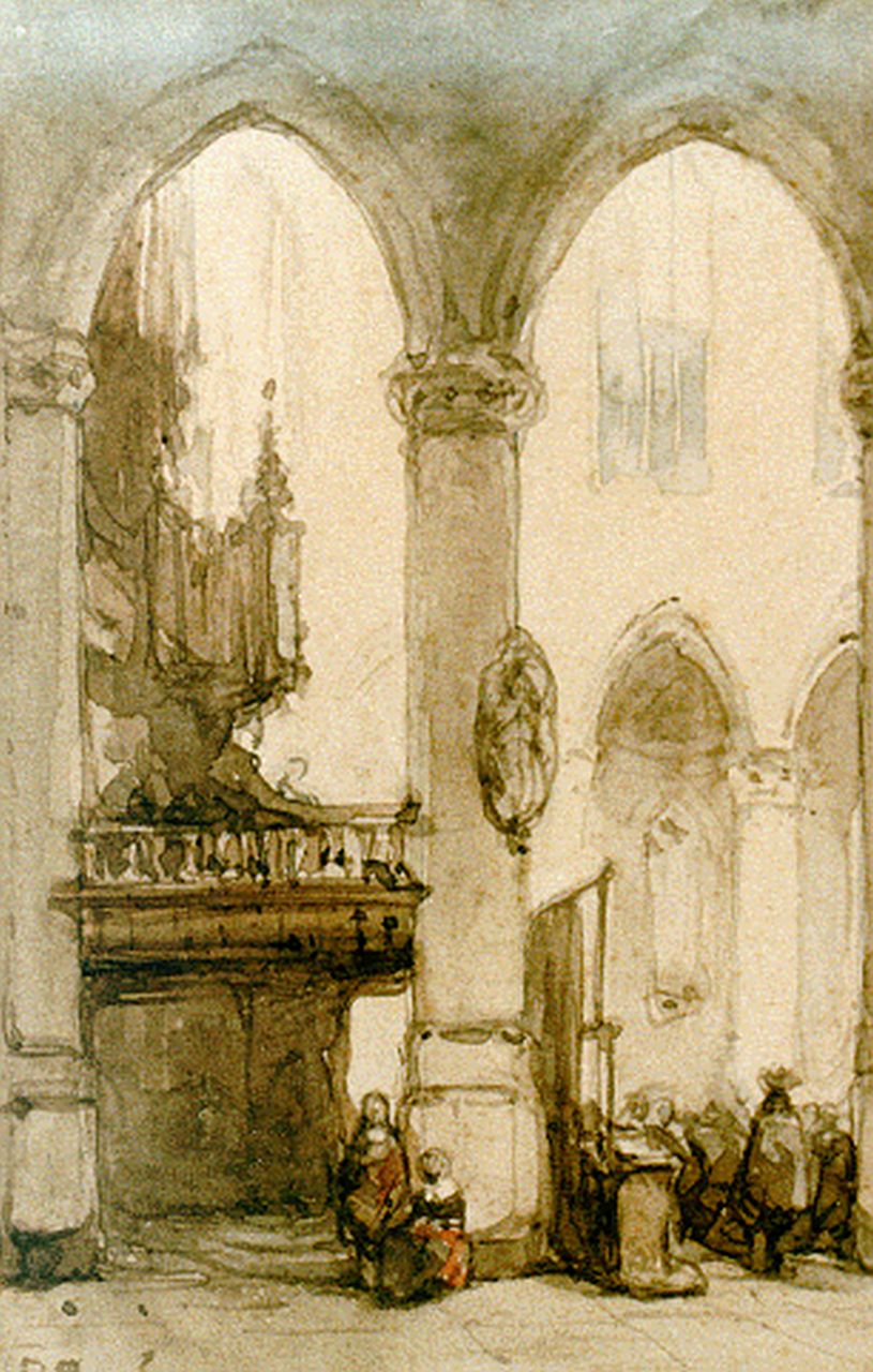 Bosboom J. | Johannes Bosboom, Kerkinterieur, aquarel op papier 12,5 x 8,5 cm, gesigneerd linksonder Bosboom J. | Johannes Bosboom, Kerkinterieur, aquarel op papier 12,5 x 8,5 cm, gesigneerd linksonder