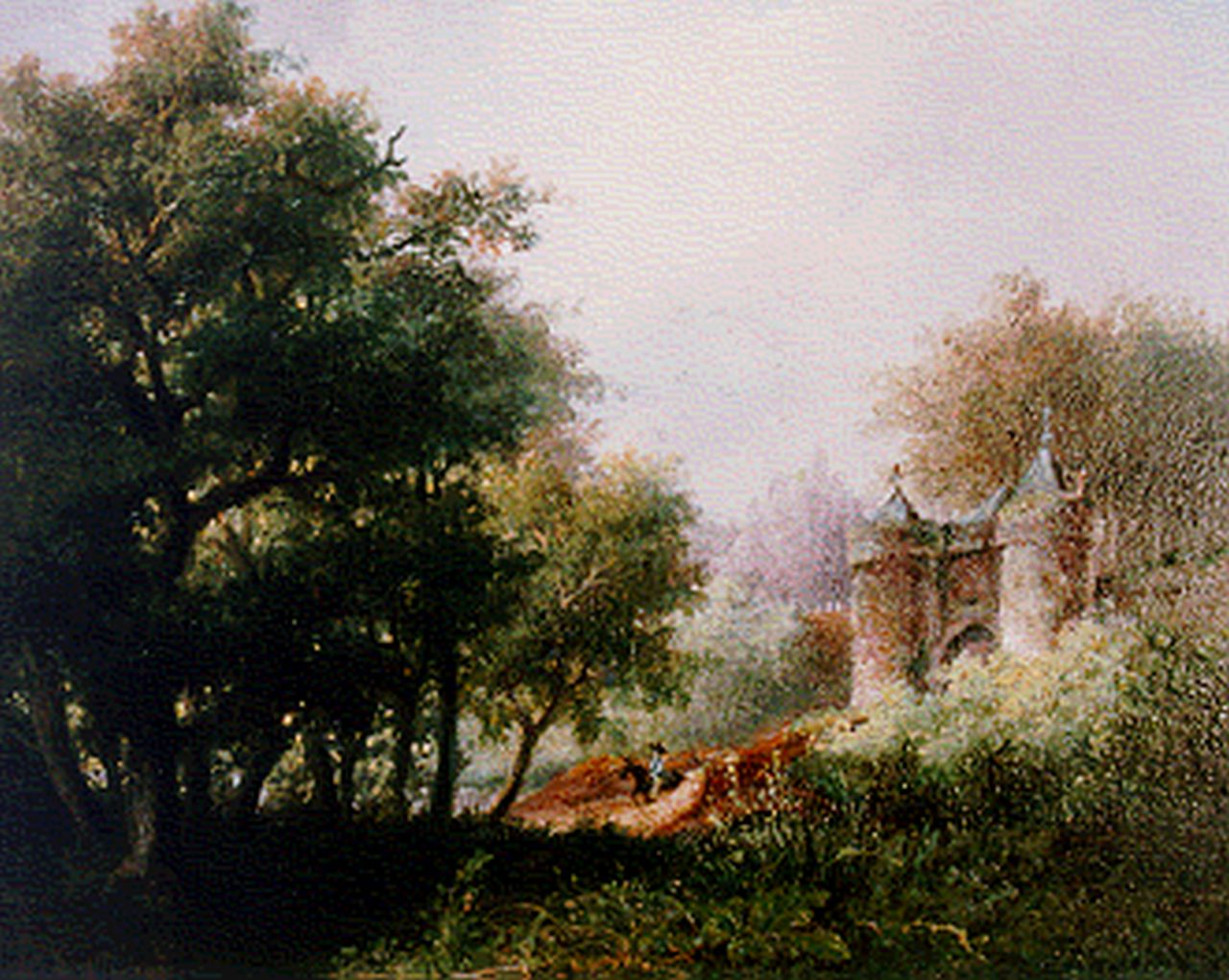 Phaff C.H. | Carel Hendrik Phaff, Boslandschap met 'Doornenburg', olieverf op paneel 18,8 x 23,5 cm, gesigneerd linksonder Phaff C.H. | Carel Hendrik Phaff, Boslandschap met 'Doornenburg', olieverf op paneel 18,8 x 23,5 cm, gesigneerd linksonder