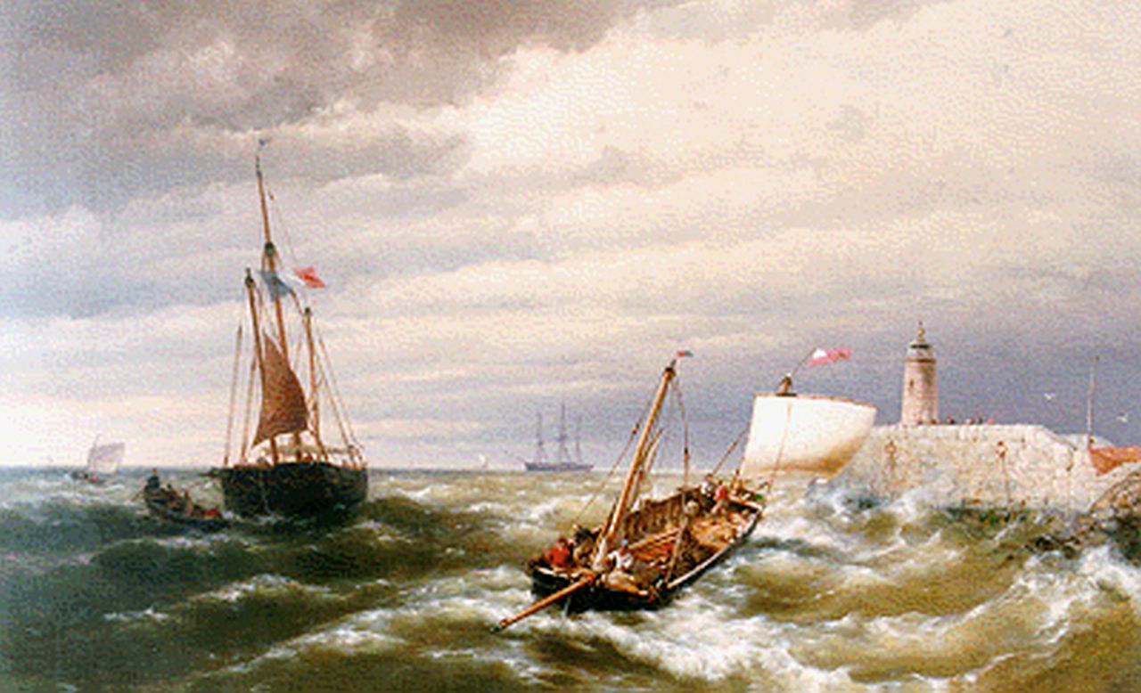 Koekkoek jr. H. | Hermanus Koekkoek jr., Vissersschepen voor de kust, olieverf op doek 76,1 x 121,8 cm, gesigneerd linksonder en gedateerd 1863 Koekkoek jr. H. | Hermanus Koekkoek jr., Vissersschepen voor de kust, olieverf op doek 76,1 x 121,8 cm, gesigneerd linksonder en gedateerd 1863