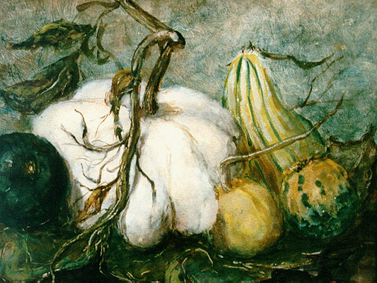 Mesdag-van Houten S. | Sina 'Sientje' Mesdag-van Houten, Stilleven met kalebassen, aquarel op papier 27,3 x 37,8 cm, gesigneerd rechtsonder ini Mesdag-van Houten S. | Sina 'Sientje' Mesdag-van Houten, Stilleven met kalebassen, aquarel op papier 27,3 x 37,8 cm, gesigneerd rechtsonder ini