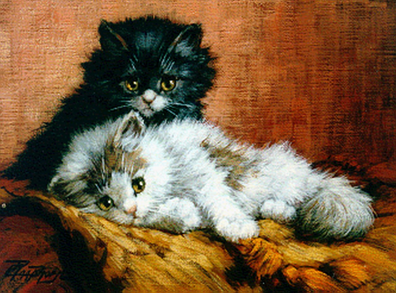 Raaphorst C. | Cornelis Raaphorst, Twee jonge katjes, olieverf op doek 18,0 x 24,0 cm, gesigneerd linksonder Raaphorst C. | Cornelis Raaphorst, Twee jonge katjes, olieverf op doek 18,0 x 24,0 cm, gesigneerd linksonder