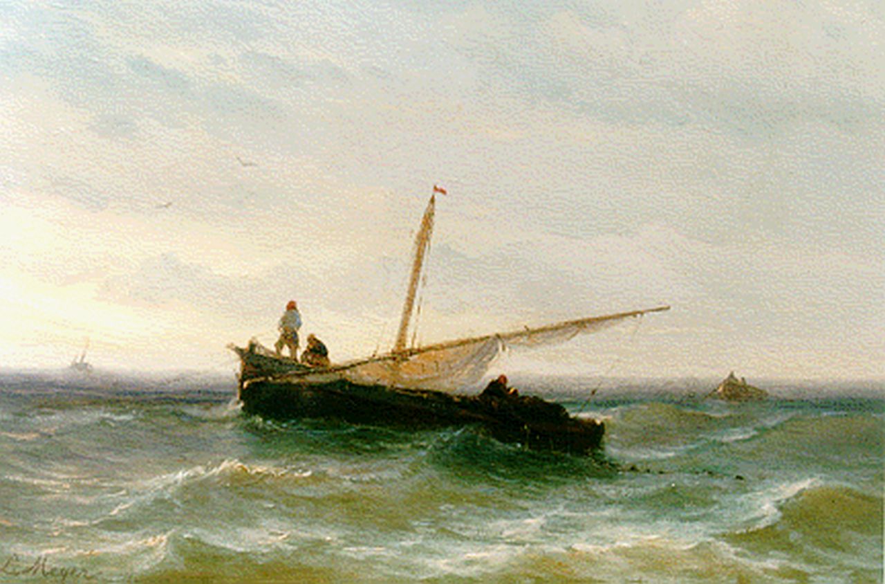 Meijer J.H.L. | Johan Hendrik 'Louis' Meijer, Vissersbootje met gestreken zeilen, olieverf op paneel 18,5 x 26,7 cm, gesigneerd linksonder Meijer J.H.L. | Johan Hendrik 'Louis' Meijer, Vissersbootje met gestreken zeilen, olieverf op paneel 18,5 x 26,7 cm, gesigneerd linksonder