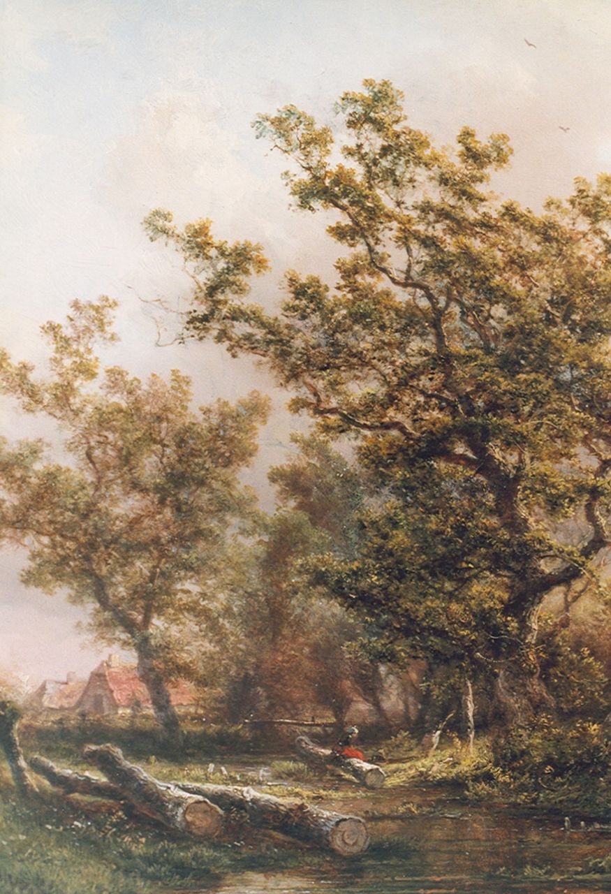 Kluyver P.L.F.  | 'Pieter' Lodewijk Francisco Kluyver, Bosgezicht met een beekje, olieverf op paneel 33,5 x 26,1 cm, gesigneerd linksonder
