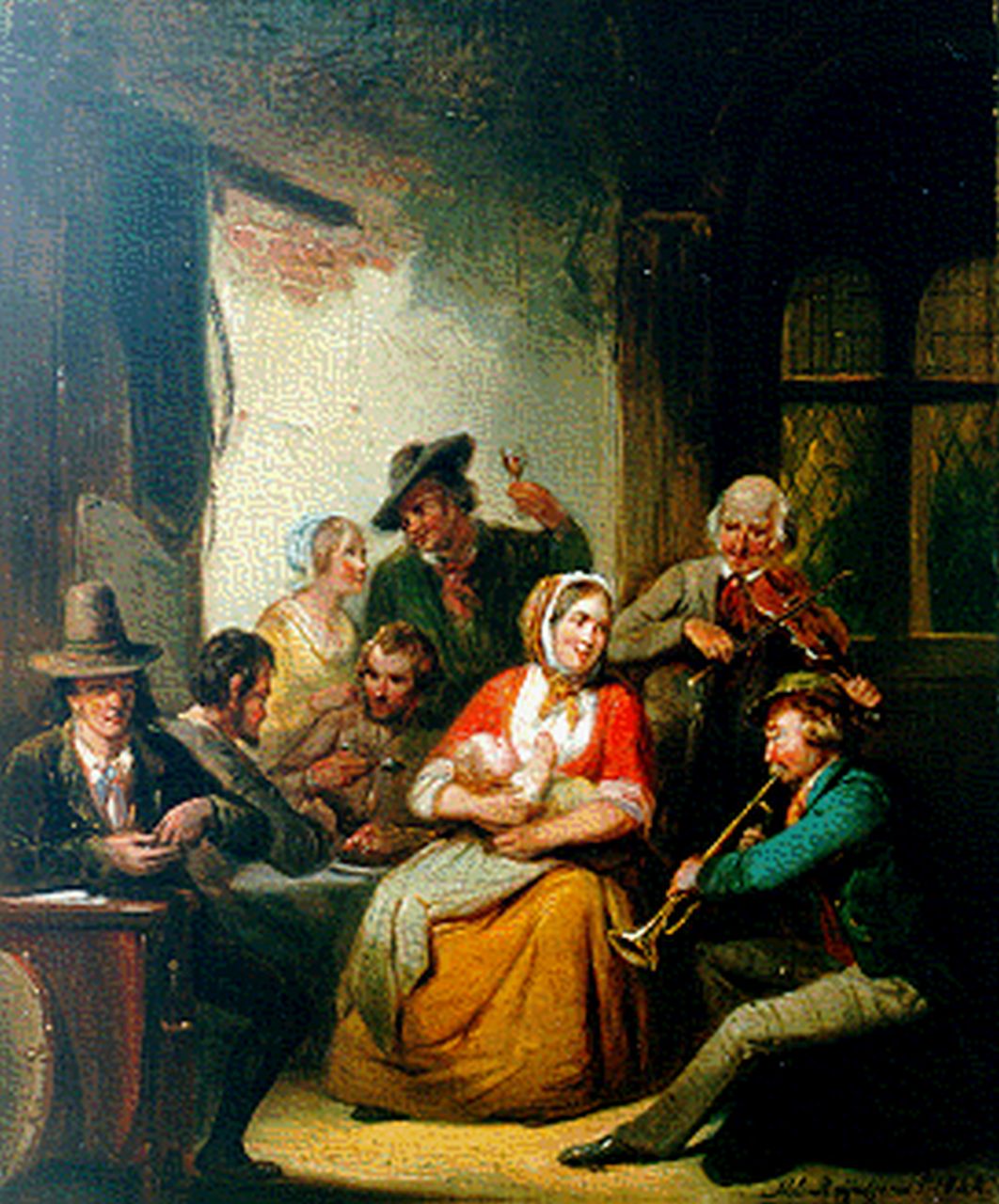 Reijntjens H.E. | Henricus Engelbertus Reijntjens, De muzikanten, olieverf op doek 40,6 x 30,6 cm, gesigneerd rechtsonder en gedateerd 1844 Reijntjens H.E. | Henricus Engelbertus Reijntjens, De muzikanten, olieverf op doek 40,6 x 30,6 cm, gesigneerd rechtsonder en gedateerd 1844