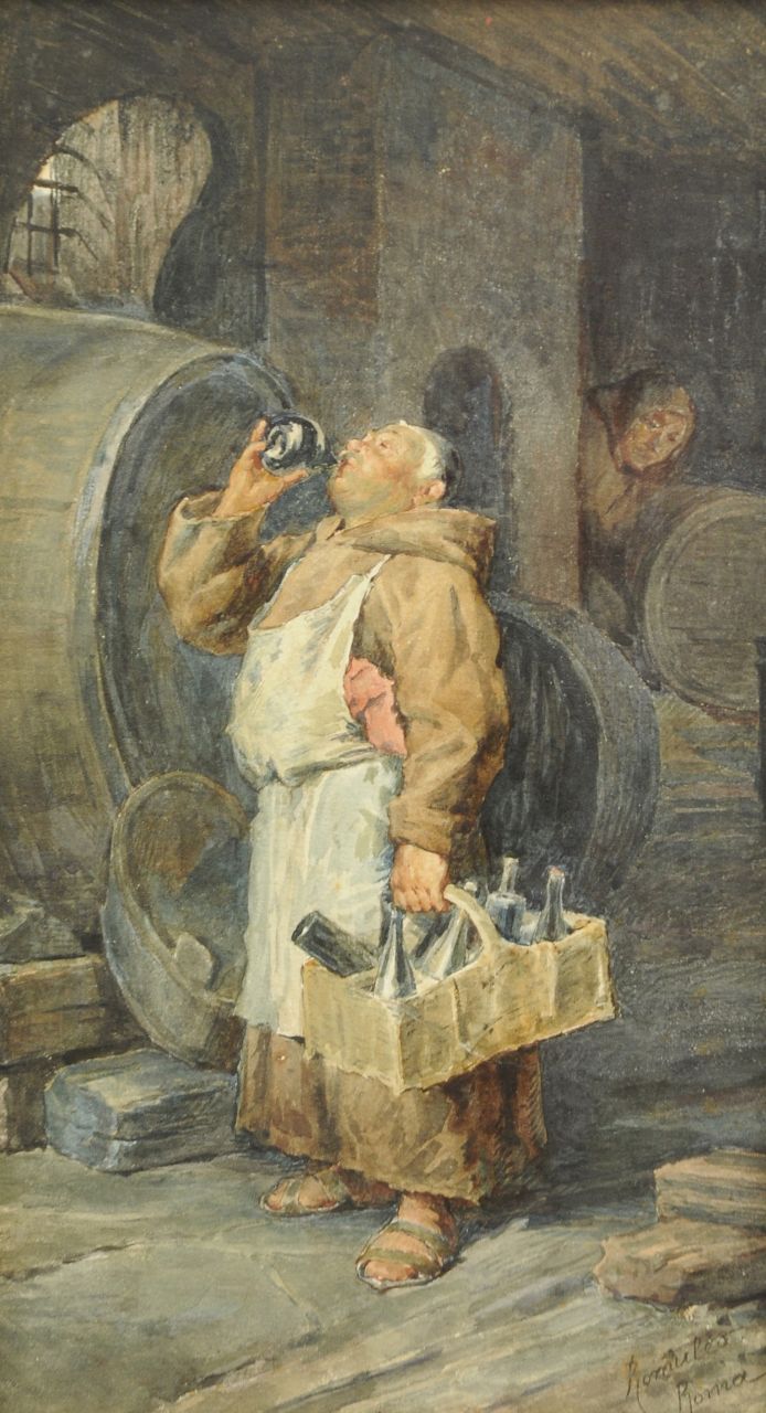 Romuleo | Romuleo, De stille drinker, aquarel op papier 34,0 x 18,8 cm, gesigneerd rechtsonder en te dateren 1880 Romuleo | Romuleo, De stille drinker, aquarel op papier 34,0 x 18,8 cm, gesigneerd rechtsonder en te dateren 1880