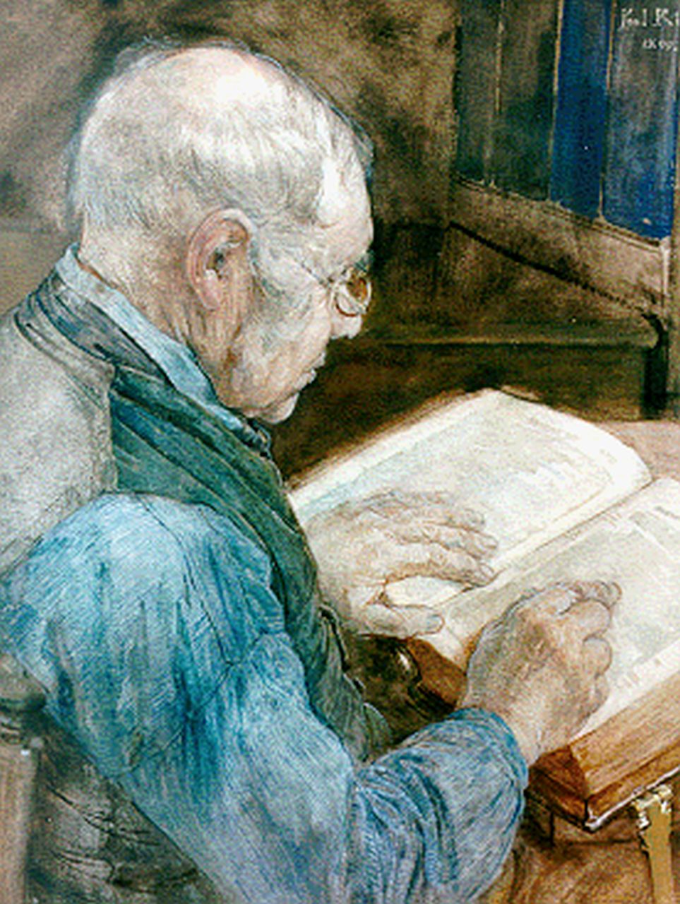 Rink P.Ph. | Paulus Philippus 'Paul' Rink, Bijbellezende man, aquarel op papier 63,0 x 47,8 cm, gesigneerd rechtsboven en gedateerd 1899 Rink P.Ph. | Paulus Philippus 'Paul' Rink, Bijbellezende man, aquarel op papier 63,0 x 47,8 cm, gesigneerd rechtsboven en gedateerd 1899