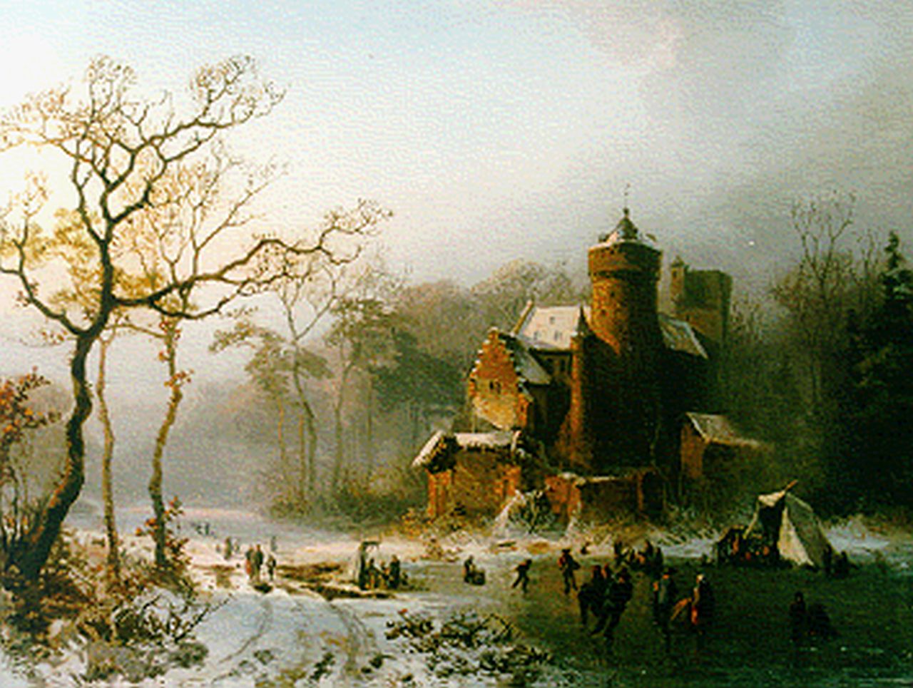 Bylandt A.E.A. van | Alfred Edouard Agenor van Bylandt, Schaatsers op een meer bij een kasteel, olieverf op paneel 31,7 x 42,5 cm Bylandt A.E.A. van | Alfred Edouard Agenor van Bylandt, Schaatsers op een meer bij een kasteel, olieverf op paneel 31,7 x 42,5 cm