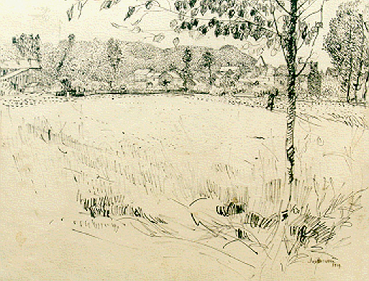 Raphael J. | Joseph Raphael, Belgische dorpsgezicht, Ukkel, Oost-Indische inkt op papier 54,0 x 78,8 cm, gesigneerd rechtsonder en gedateerd 1914 Raphael J. | Joseph Raphael, Belgische dorpsgezicht, Ukkel, Oost-Indische inkt op papier 54,0 x 78,8 cm, gesigneerd rechtsonder en gedateerd 1914