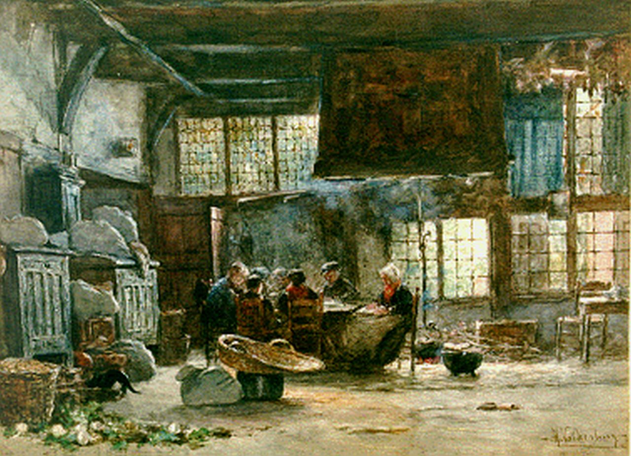Valkenburg H.  | Hendrik Valkenburg, Boerenmaaltijd, aquarel op papier 42,4 x 56,5 cm, gesigneerd rechtsonder
