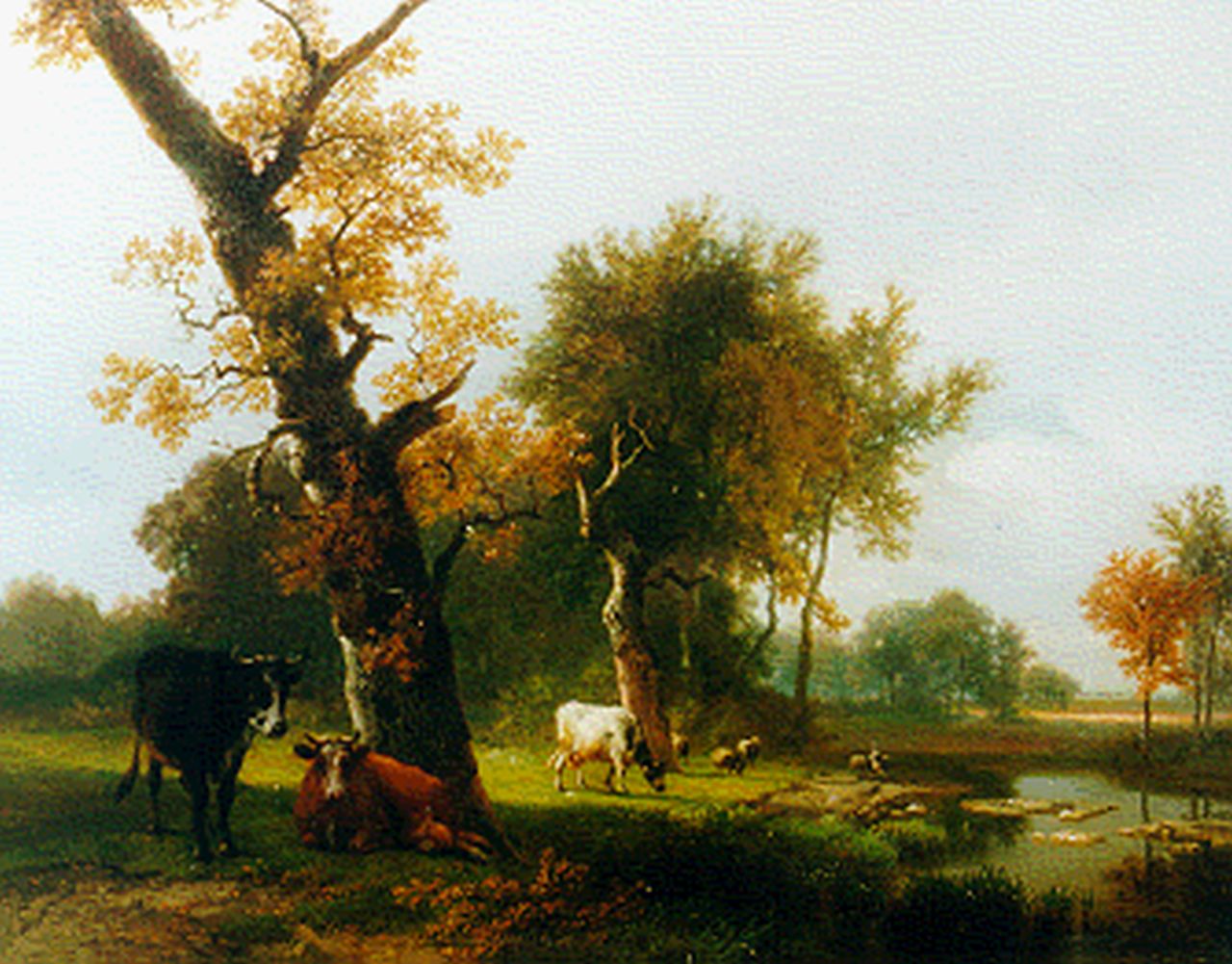 Verboeckhoven E.J. | Eugène Joseph Verboeckhoven, Landschap met vee, olieverf op paneel 35,8 x 45,9 cm, gesigneerd rechtsonder Verboeckhoven E.J. | Eugène Joseph Verboeckhoven, Landschap met vee, olieverf op paneel 35,8 x 45,9 cm, gesigneerd rechtsonder
