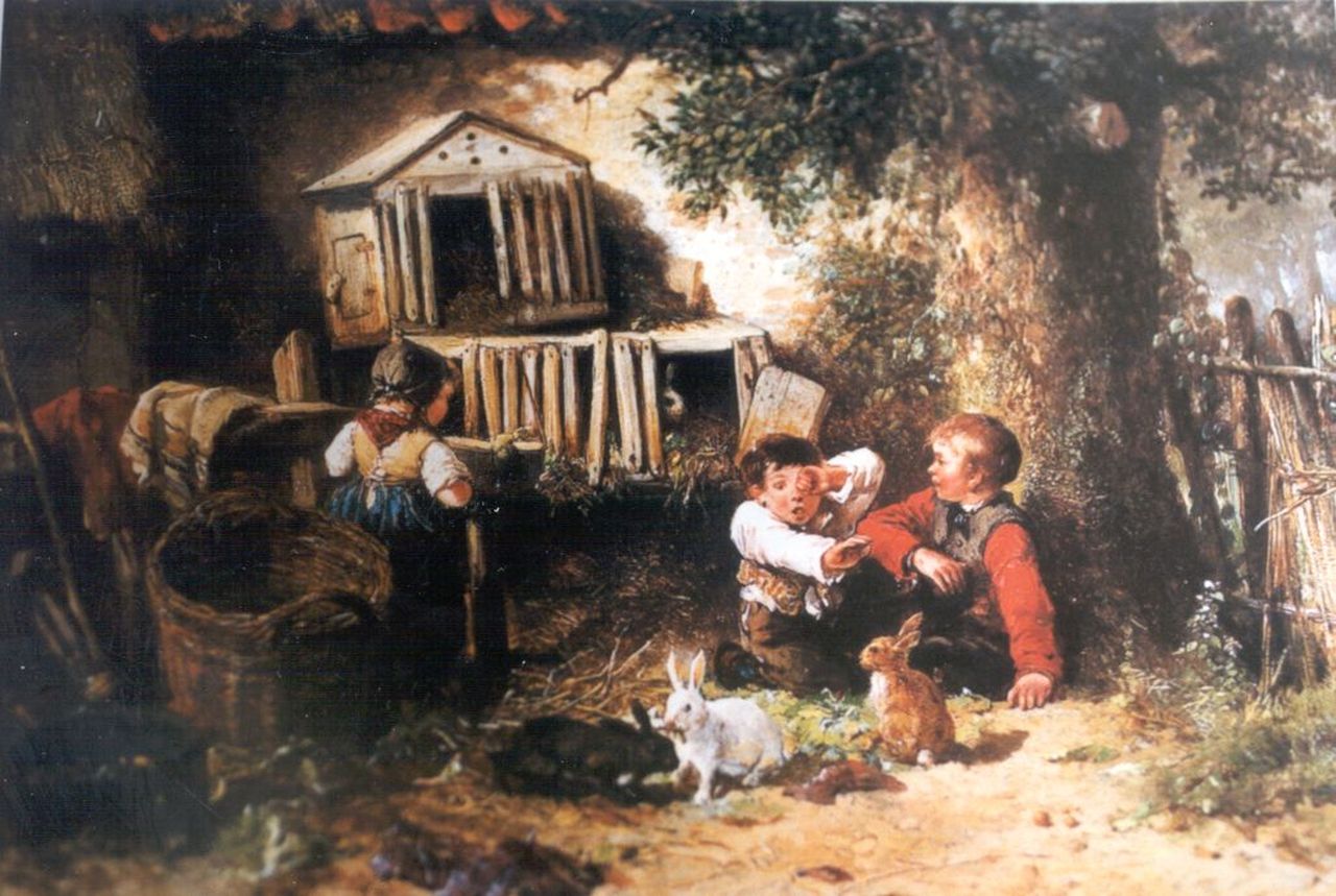 Kate J.M.H. ten | Johan 'Mari' Henri ten Kate, Kinderen met konijnen, olieverf op paneel