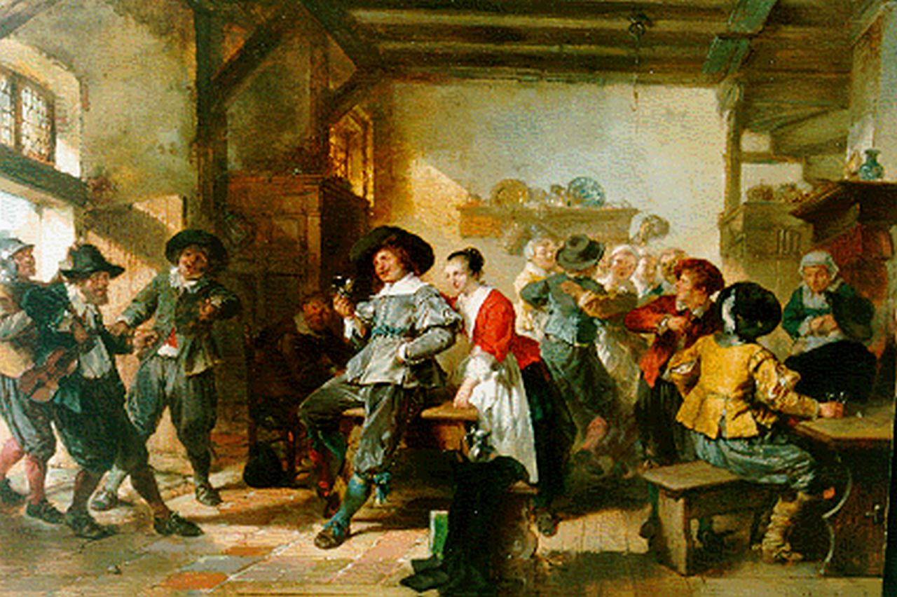 Kate H.F.C. ten | 'Herman' Frederik Carel ten Kate, Vrolijk drinkgelag in de taveerne, olieverf op paneel 46,2 x 66,9 cm, gesigneerd rechtsonder
