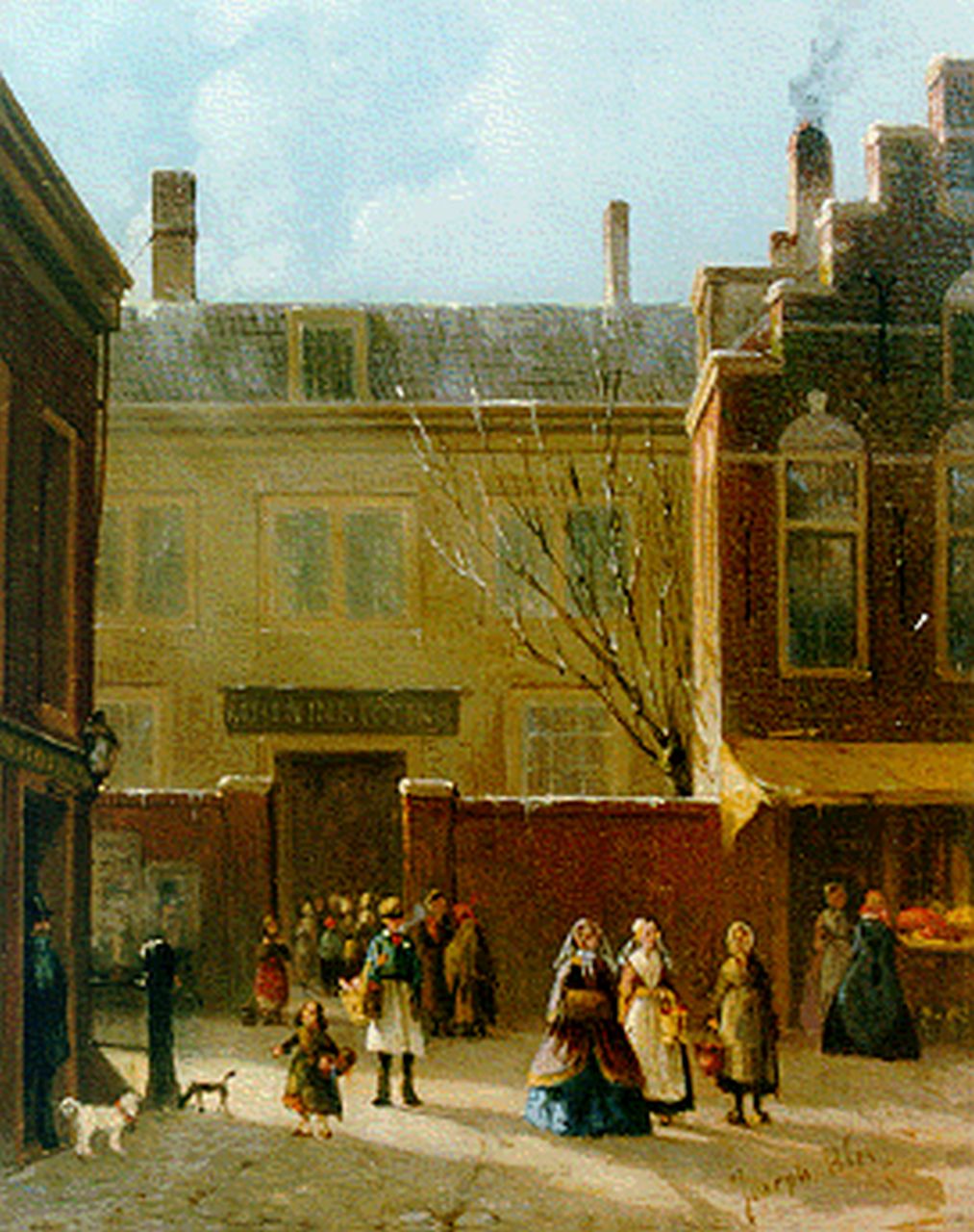 Bles J. | Joseph Bles, Voor het armenhuis, olieverf op paneel 17,9 x 13,9 cm, gesigneerd rechtsonder Bles J. | Joseph Bles, Voor het armenhuis, olieverf op paneel 17,9 x 13,9 cm, gesigneerd rechtsonder