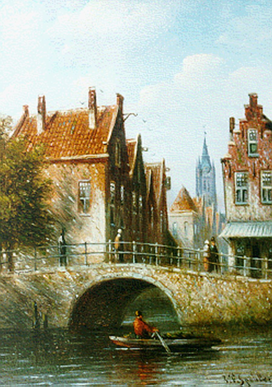 Spohler J.F. | Johannes Franciscus Spohler, Zomers gezicht op Delft, olieverf op paneel 12,0 x 8,7 cm, gesigneerd rechtsonder Spohler J.F. | Johannes Franciscus Spohler, Zomers gezicht op Delft, olieverf op paneel 12,0 x 8,7 cm, gesigneerd rechtsonder