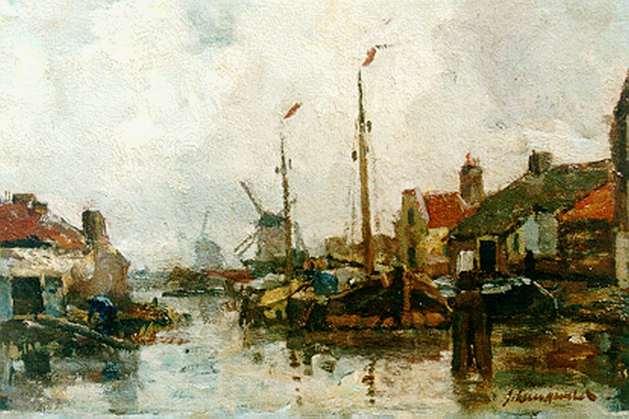 Langeveld F.A. | Franciscus Arnoldus 'Frans' Langeveld, Riviergezicht bij Gouda, olieverf op doek 24,8 x 32,5 cm, gesigneerd rechtsonder Langeveld F.A. | Franciscus Arnoldus 'Frans' Langeveld, Riviergezicht bij Gouda, olieverf op doek 24,8 x 32,5 cm, gesigneerd rechtsonder