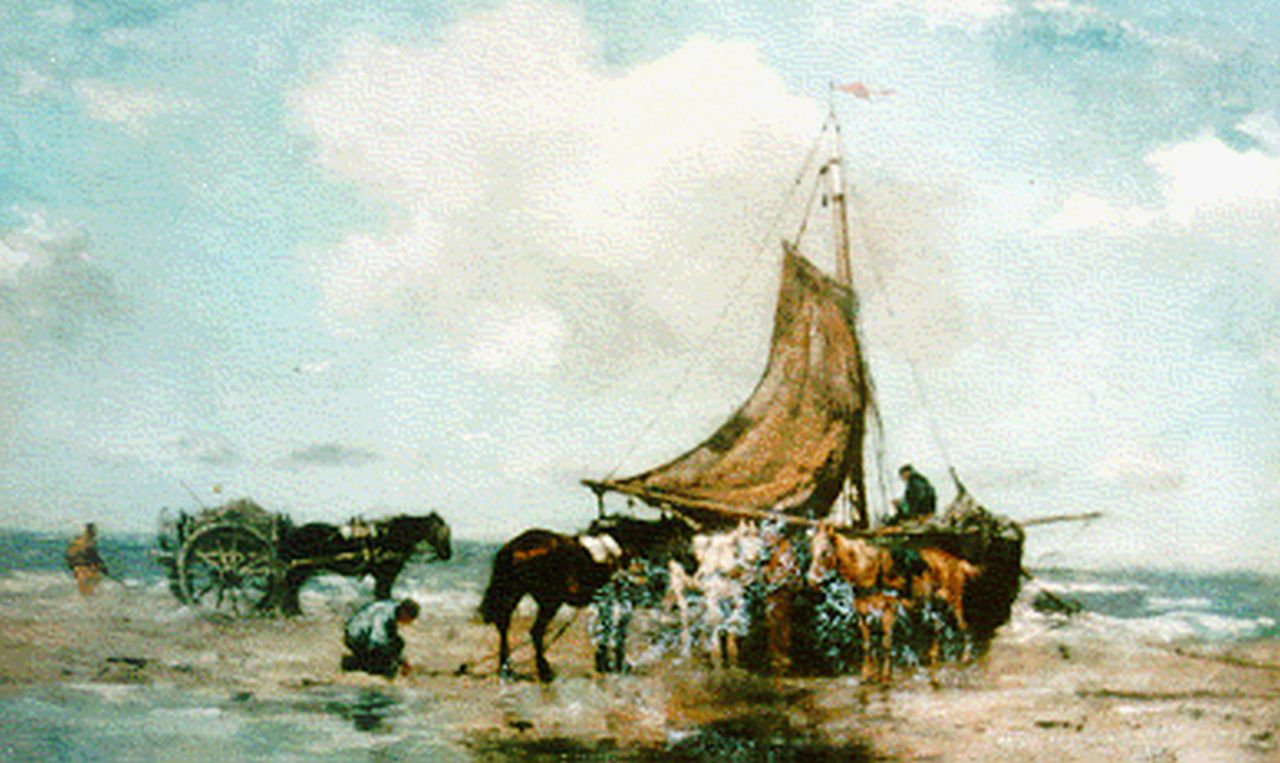 Scherrewitz J.F.C. | Johan Frederik Cornelis Scherrewitz, Wachten op hoog water, olieverf op paneel 27,8 x 41,9 cm, gesigneerd rechtsonder Scherrewitz J.F.C. | Johan Frederik Cornelis Scherrewitz, Wachten op hoog water, olieverf op paneel 27,8 x 41,9 cm, gesigneerd rechtsonder