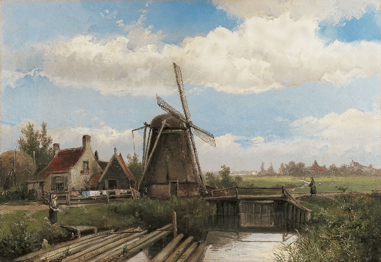 Koekkoek W. | Willem Koekkoek, Poldermolen in zomers landschap, olieverf op doek 40,2 x 58,0 cm, gesigneerd linksonder Koekkoek W. | Willem Koekkoek, Poldermolen in zomers landschap, olieverf op doek 40,2 x 58,0 cm, gesigneerd linksonder