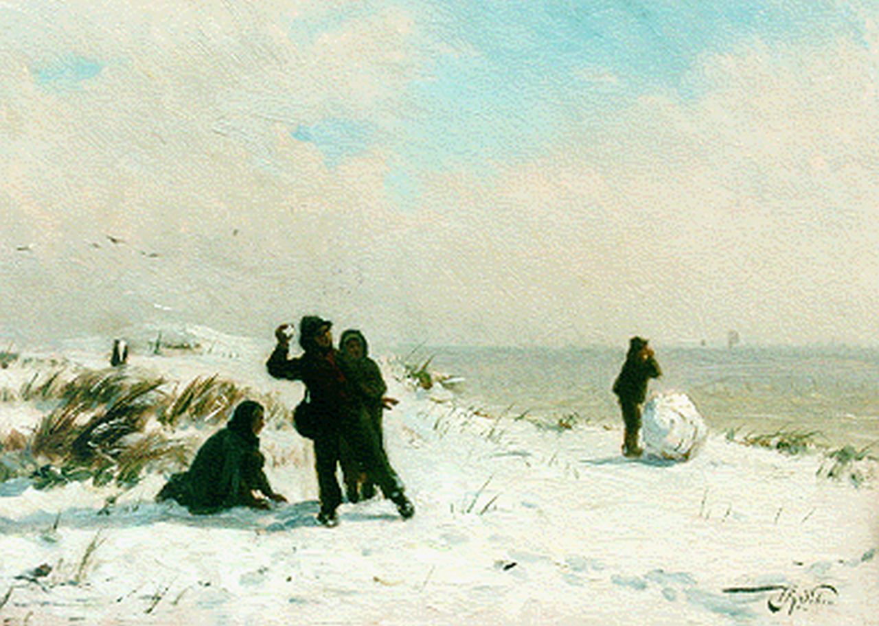 Seben H. van | Henri van Seben, Sneeuwpret in de duinen, olieverf op paneel 18,8 x 27,0 cm, gesigneerd rechtsonder Seben H. van | Henri van Seben, Sneeuwpret in de duinen, olieverf op paneel 18,8 x 27,0 cm, gesigneerd rechtsonder