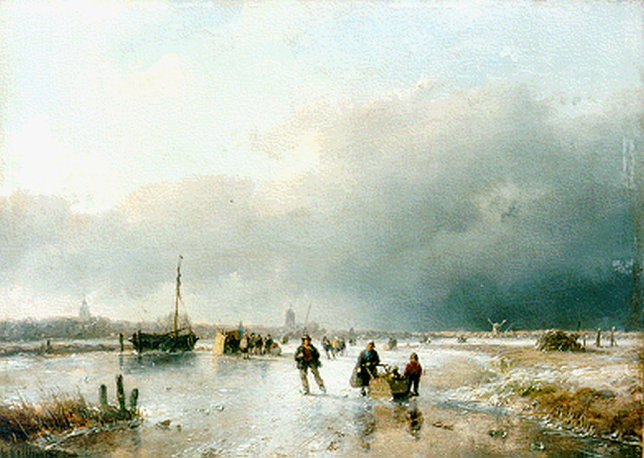 Schelfhout A. | Andreas Schelfhout, Winterlandschap met schaatsers en koek en zopie, olieverf op paneel 21,6 x 29,9 cm, gesigneerd rechtsonder en gedateerd '69 Schelfhout A. | Andreas Schelfhout, Winterlandschap met schaatsers en koek en zopie, olieverf op paneel 21,6 x 29,9 cm, gesigneerd rechtsonder en gedateerd '69