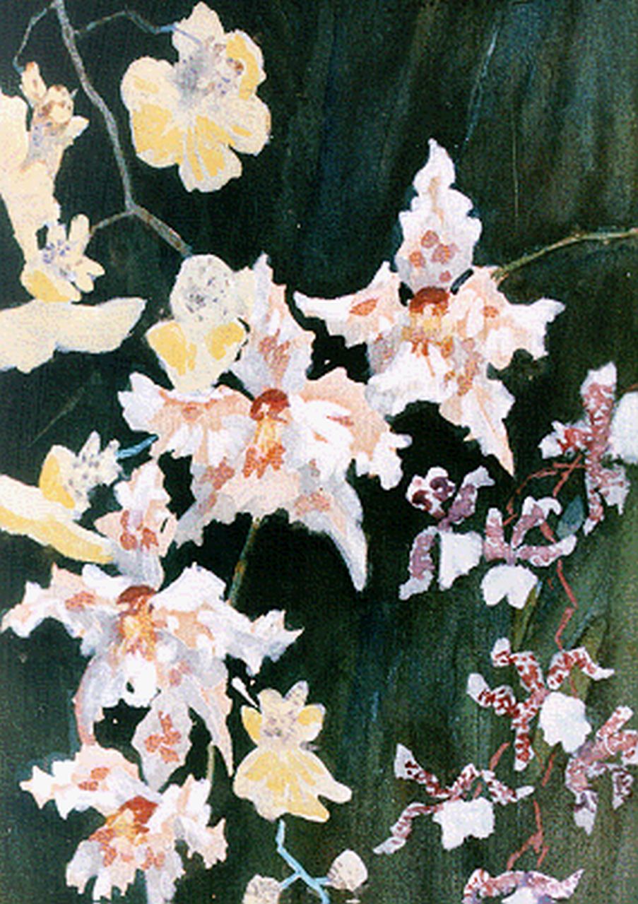 Soest L.W. van | 'Louis' Willem van Soest, Bloemstilleven met orchideen, aquarel op papier 18,8 x 13,2 cm, gesigneerd rechtsboven Soest L.W. van | 'Louis' Willem van Soest, Bloemstilleven met orchideen, aquarel op papier 18,8 x 13,2 cm, gesigneerd rechtsboven
