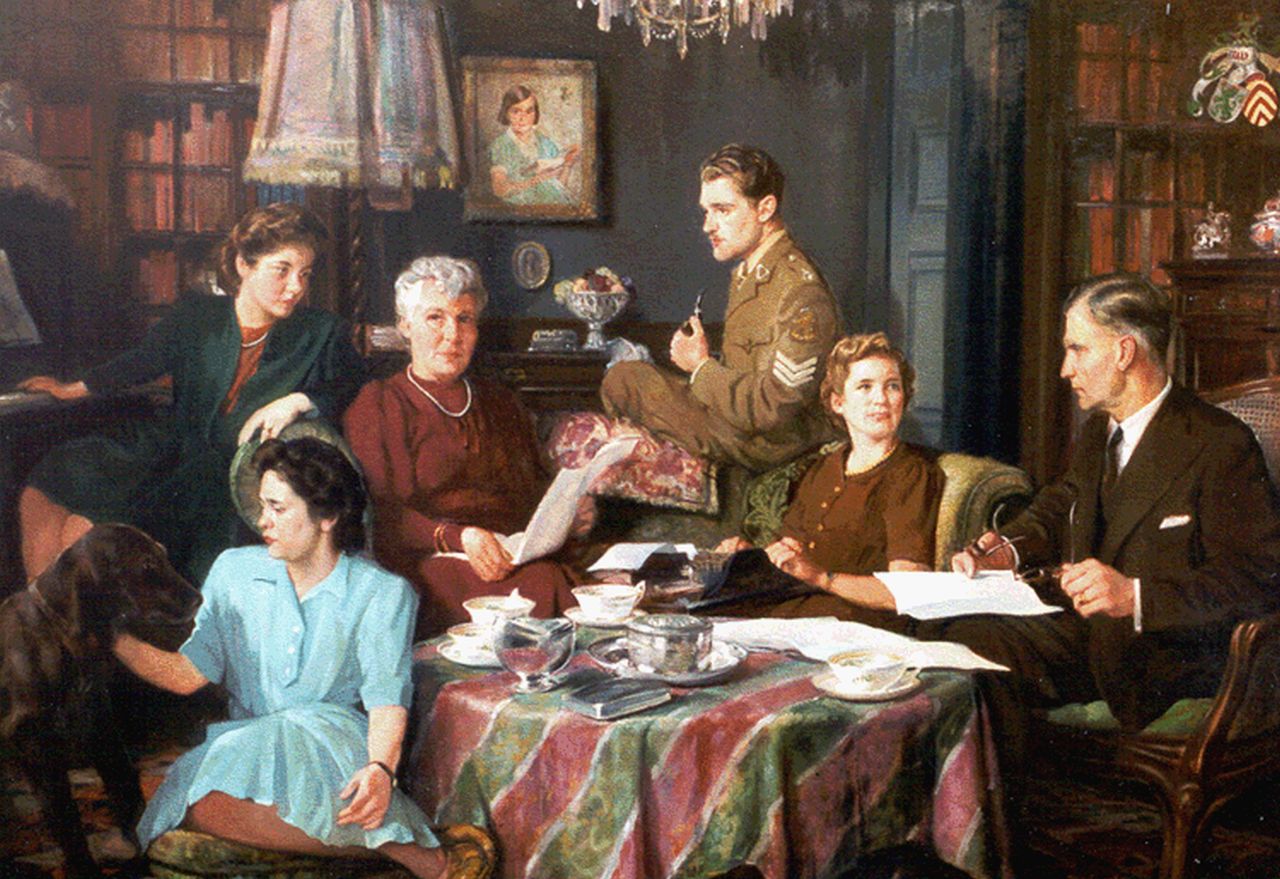 Franken J.H.  | Joannes Henricus 'Jan' Franken, Familie Van Nispen tot Sevenaer, olieverf op doek 82,0 x 115,0 cm, gesigneerd rechtsonder en gedateerd 1947