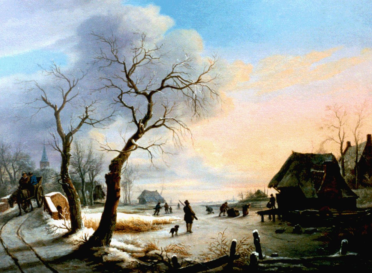 Hansen C.L.  | Carel Lodewijk Hansen, Wintergezicht met vele figuren, olieverf op doek 61,3 x 82,3 cm, gesigneerd i.h.m.