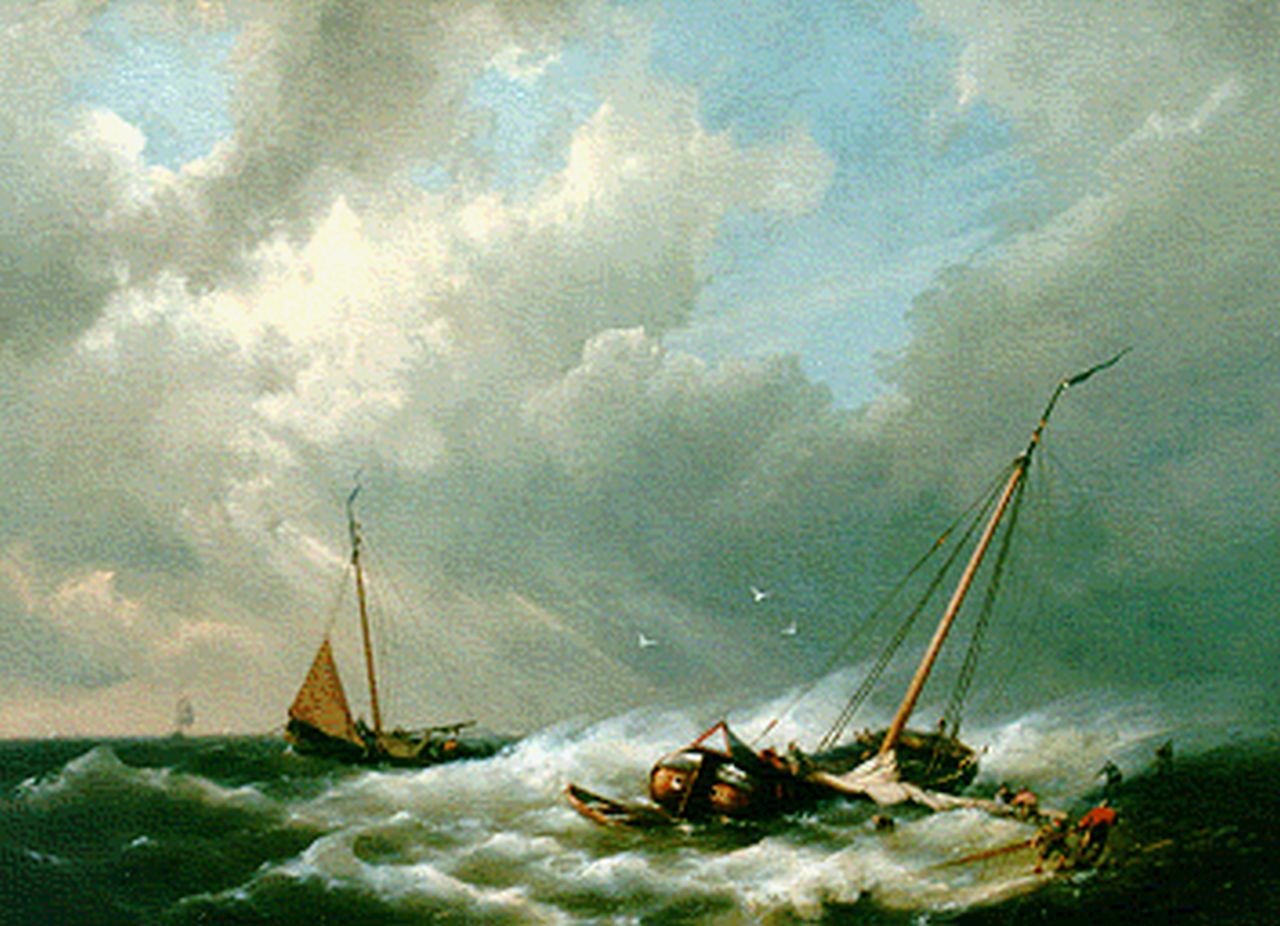 Koekkoek jr. H. | Hermanus Koekkoek jr., Vissersboten voor de kust, olieverf op doek 66,0 x 91,0 cm, gesigneerd linksonder Koekkoek jr. H. | Hermanus Koekkoek jr., Vissersboten voor de kust, olieverf op doek 66,0 x 91,0 cm, gesigneerd linksonder