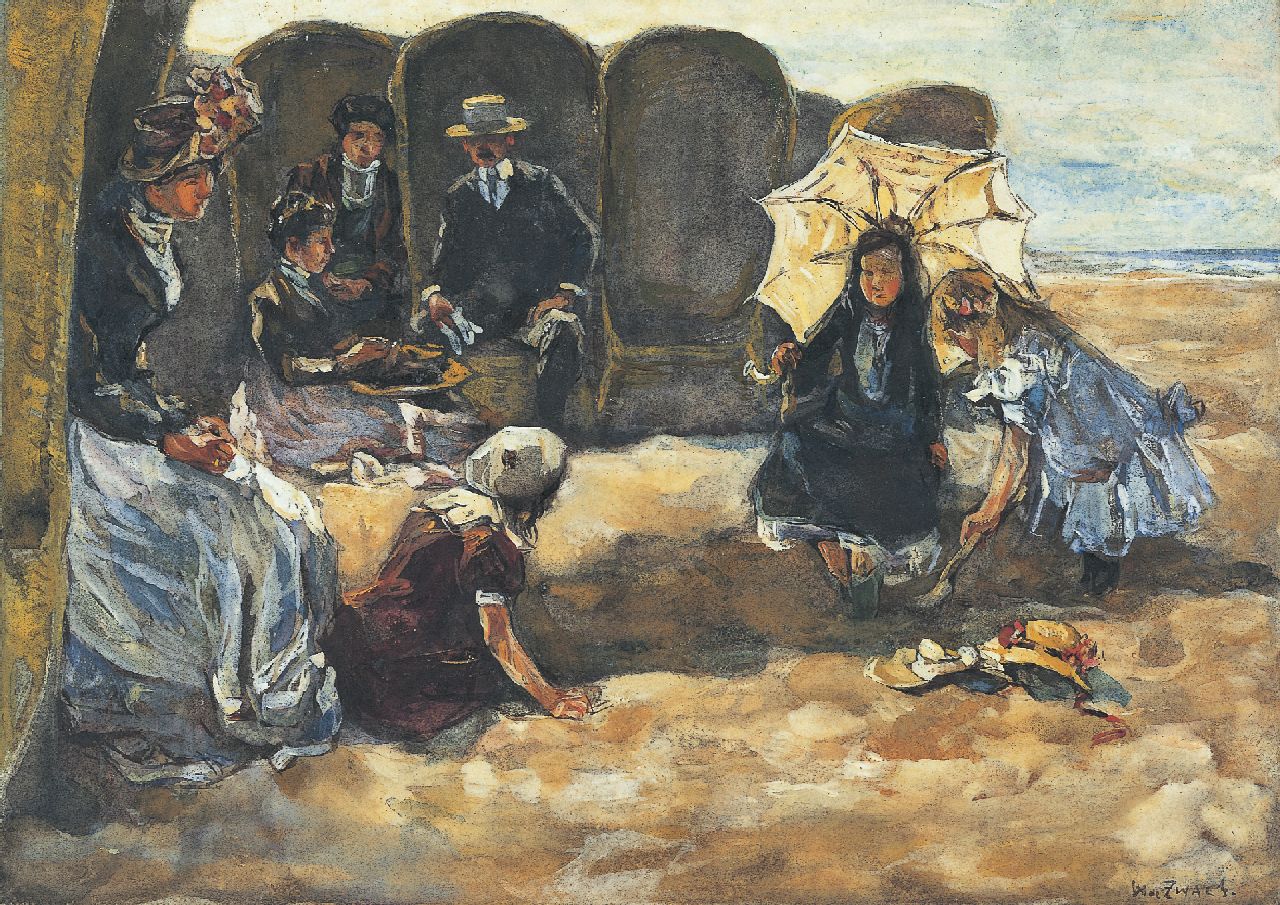 Zwart W.H.P.J. de | Wilhelmus Hendrikus Petrus Johannes 'Willem' de Zwart, Aan het strand, aquarel op papier 25,3 x 34,9 cm, gesigneerd rechtsonder en te dateren ca. 1905