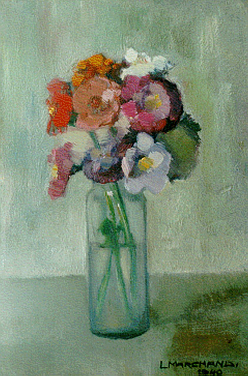 Marchand L.F.J.  | Leopold Francois Joseph 'Leo' Marchand, Vaasje met bloemen, 23,7 x 16,0 cm, gesigneerd rechtsonder en gedateerd 1940
