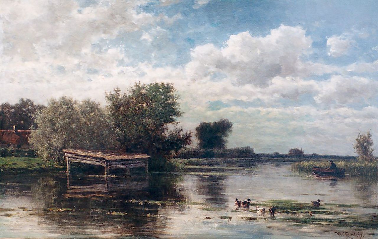 Roelofs W. | Willem Roelofs, Gezicht op de oevers van de rivier 't Gein, olieverf op doek 45,9 x 72,2 cm, gesigneerd rechtsonder Roelofs W. | Willem Roelofs, Gezicht op de oevers van de rivier 't Gein, olieverf op doek 45,9 x 72,2 cm, gesigneerd rechtsonder