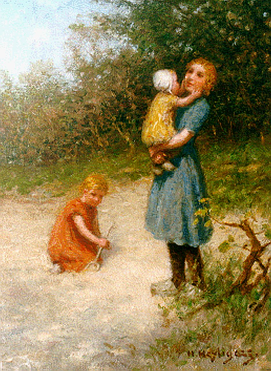 Heijligers H. | Hendrik 'Henri' Heijligers, Spelende kinderen in het bos, olieverf op doek 40,3 x 30,4 cm, gesigneerd rechtsonder Heijligers H. | Hendrik 'Henri' Heijligers, Spelende kinderen in het bos, olieverf op doek 40,3 x 30,4 cm, gesigneerd rechtsonder