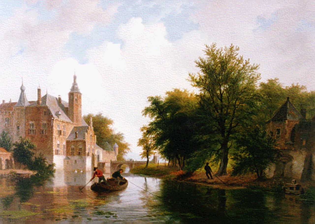 Hove B.J. van | Bartholomeus Johannes 'Bart' van Hove, Het slepen van de netten in de slotgracht, olieverf op paneel 44,3 x 61,5 cm, gesigneerd linksonder Hove B.J. van | Bartholomeus Johannes 'Bart' van Hove, Het slepen van de netten in de slotgracht, olieverf op paneel 44,3 x 61,5 cm, gesigneerd linksonder