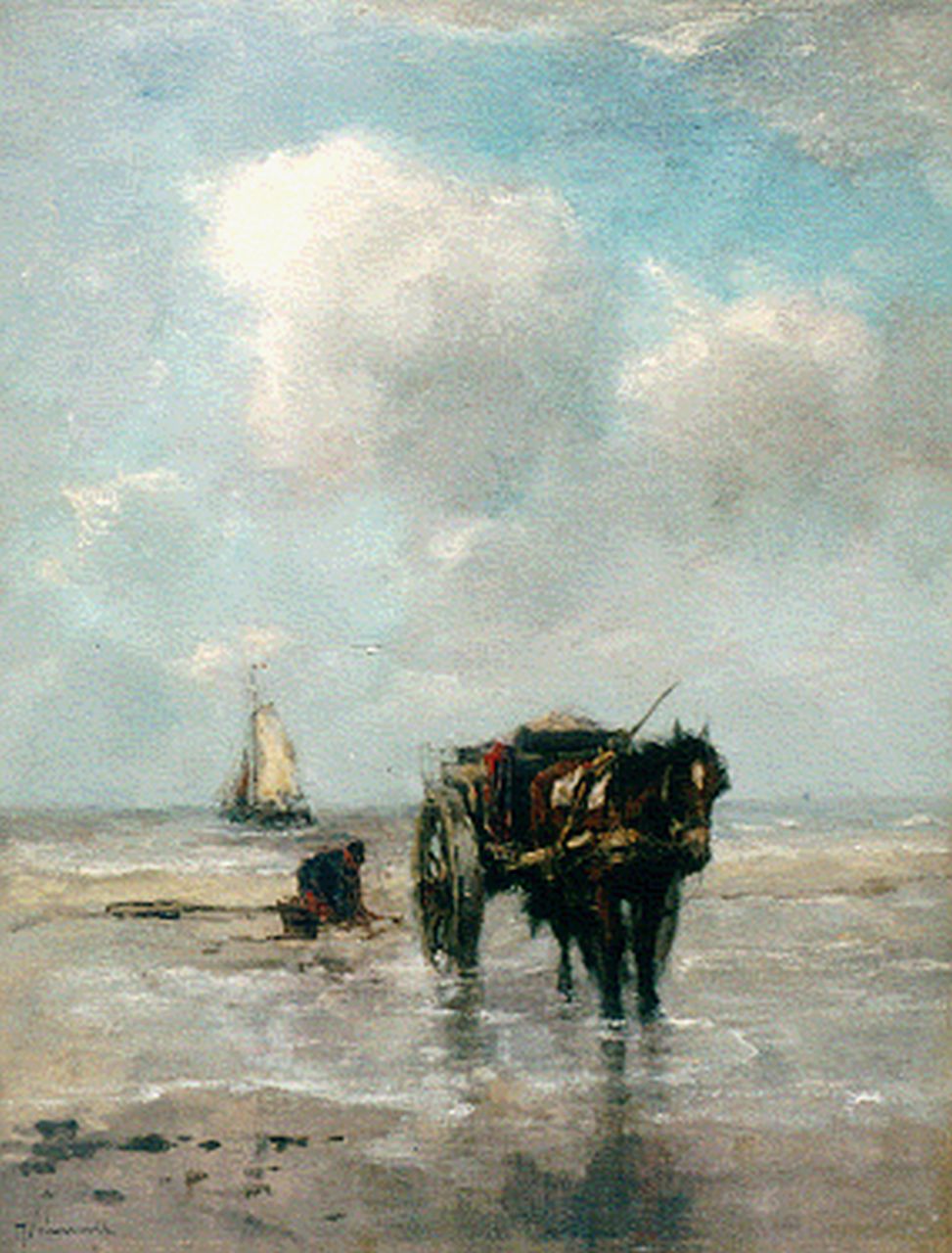 Scherrewitz J.F.C. | Johan Frederik Cornelis Scherrewitz, Schelpenvisser aan het strand, olieverf op doek 66,2 x 51,0 cm, gesigneerd linksonder Scherrewitz J.F.C. | Johan Frederik Cornelis Scherrewitz, Schelpenvisser aan het strand, olieverf op doek 66,2 x 51,0 cm, gesigneerd linksonder